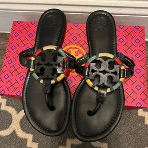 Tory Burch black multi sandals.